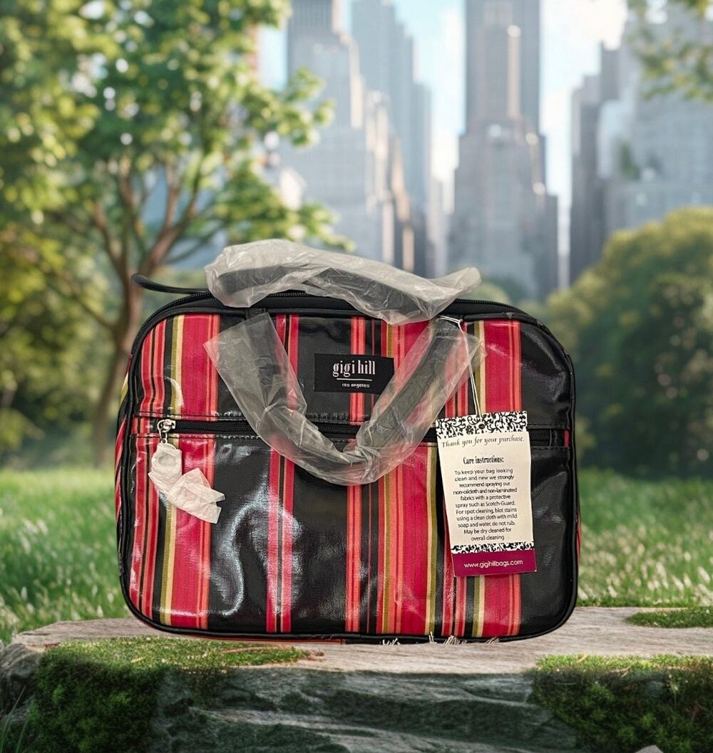 Gigi Hill Striped Cosmetic Bag Heart Zipper Pull